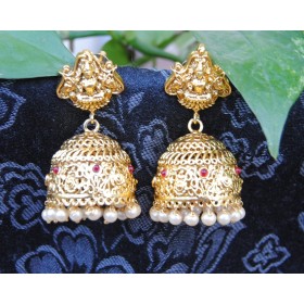 Lakshmi  Engraved Ruby Jhumka